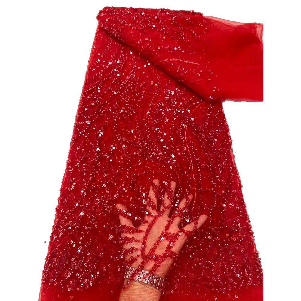 NI.AI New Style African French Net Lace Fabrics With Sequins And Beads Black Color Women Evening Dress Mesh Lace Fabrics