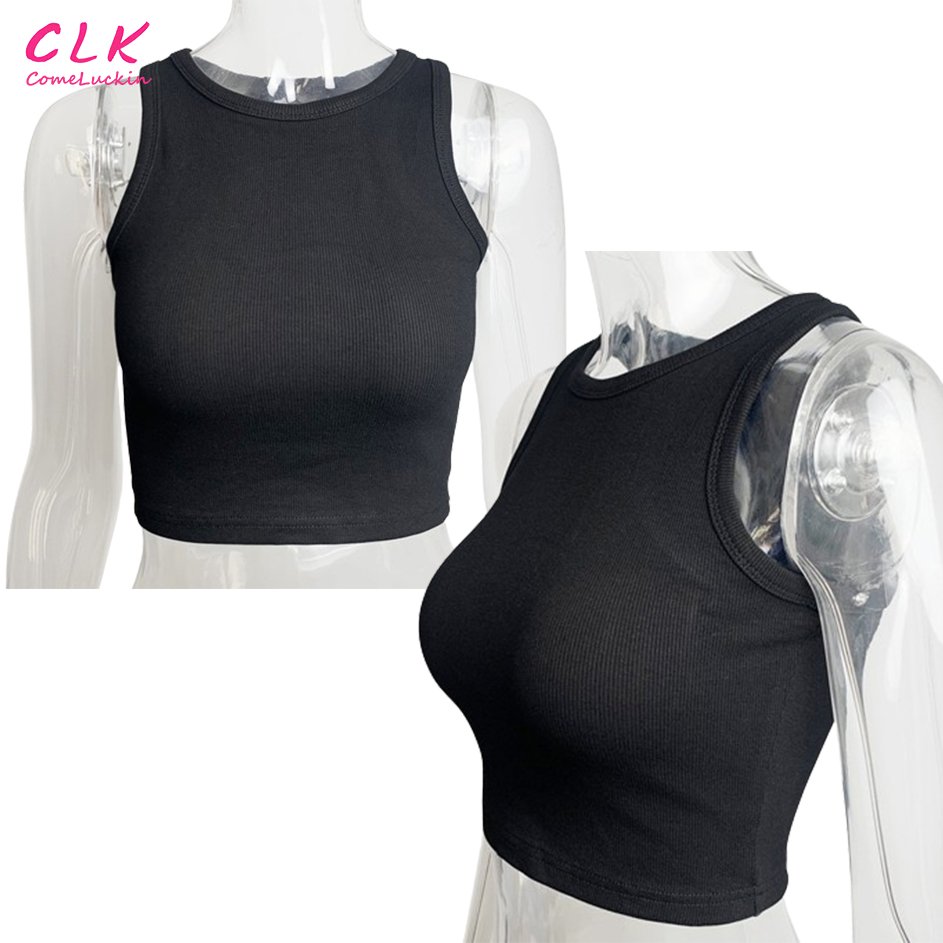 Wholesale Custom Logo Fashion High Quality Ladies Blank White Black Basic Knitted Rib Crop Tank Top For Women