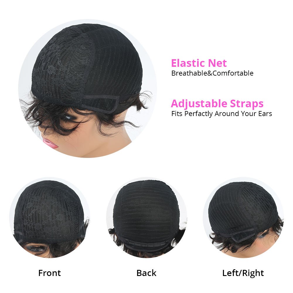 Cheap Short Colored Pixie Cut Straight Remy Brazilian Human Hair Wigs Full Machine Made Highlight Color Glueless No Lace Wig