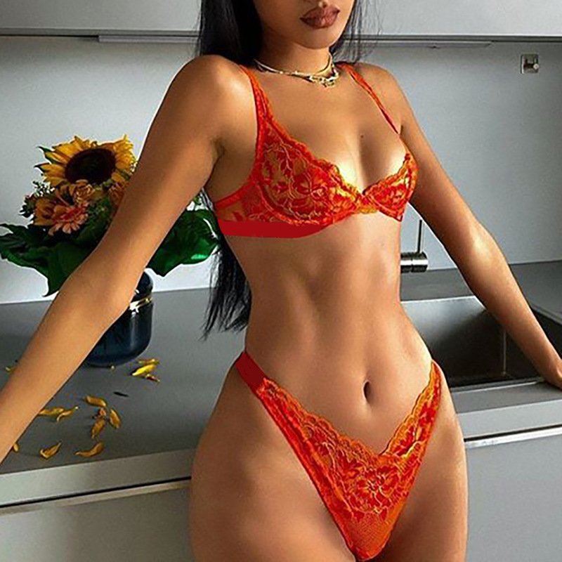 New Sexy Lingerie Fancy Lace Set Woman 2 Pieces Transparent Women's Underwear Embroidery Erotic Beautiful Bra And Panty Set