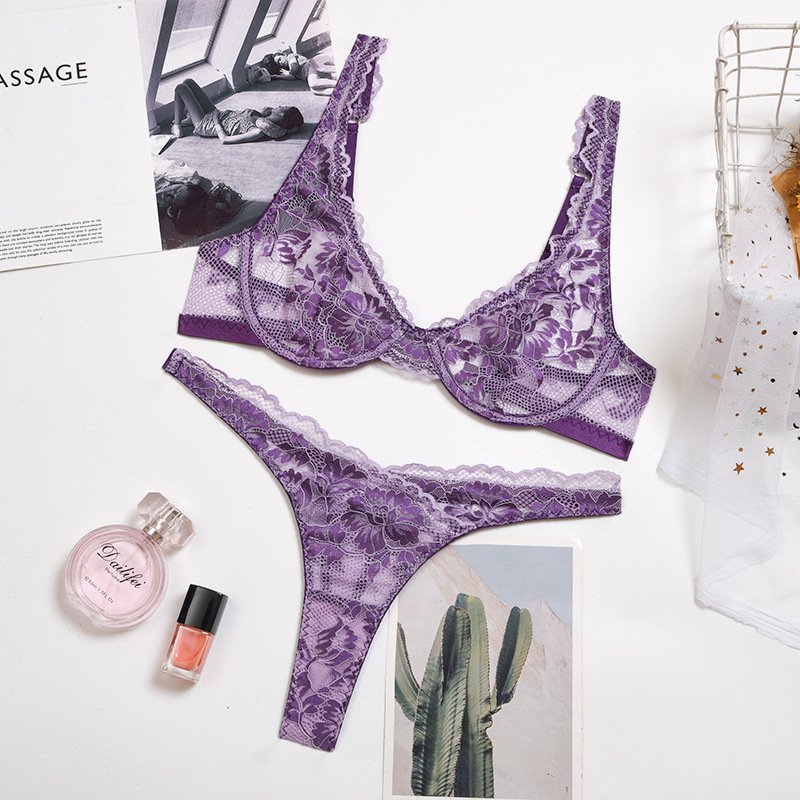 New Sexy Lingerie Fancy Lace Set Woman 2 Pieces Transparent Women's Underwear Embroidery Erotic Beautiful Bra And Panty Set