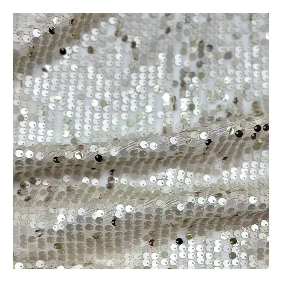 Top Fashion 5mm Sequin Embroidery Fabric Sequin Lace Fabric For Evening Dress