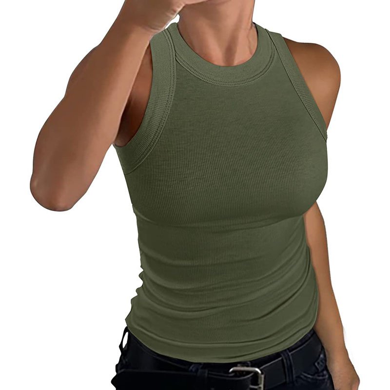 Custom Slim Fit Women Sleeveless Crewneck Ribbing Tank Tops Outfit in Eco and Organic Bamboo Cotton 4x2 Ribbing Fabric with Logo