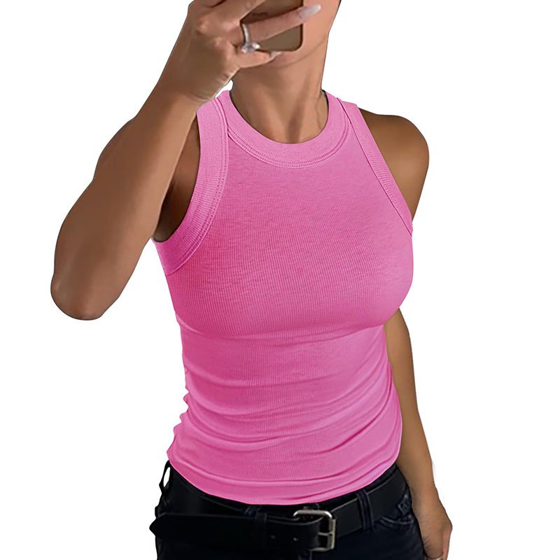 Custom Slim Fit Women Sleeveless Crewneck Ribbing Tank Tops Outfit in Eco and Organic Bamboo Cotton 4x2 Ribbing Fabric with Logo