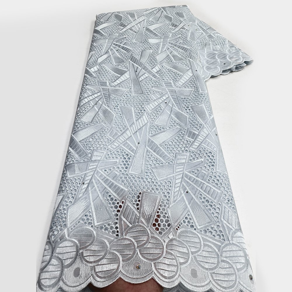 NI.AI White Lace African Soft Voile Lace Fabric with Rhinestones Swiss Luxury Cotton Lace Fabric for Party Dresses
