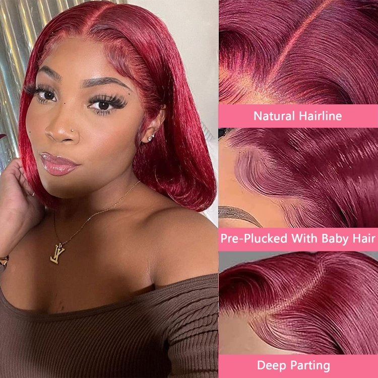 Foris 13x4 Transparent Lace Front Wigs Raw Virgin Hair 99J Bob Straight Wigs Brazilian Human Hair Wigs