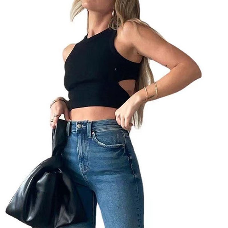 2024 Wholesale sexy hollow out ladies ribbed tank top causal women's crop tank tops
