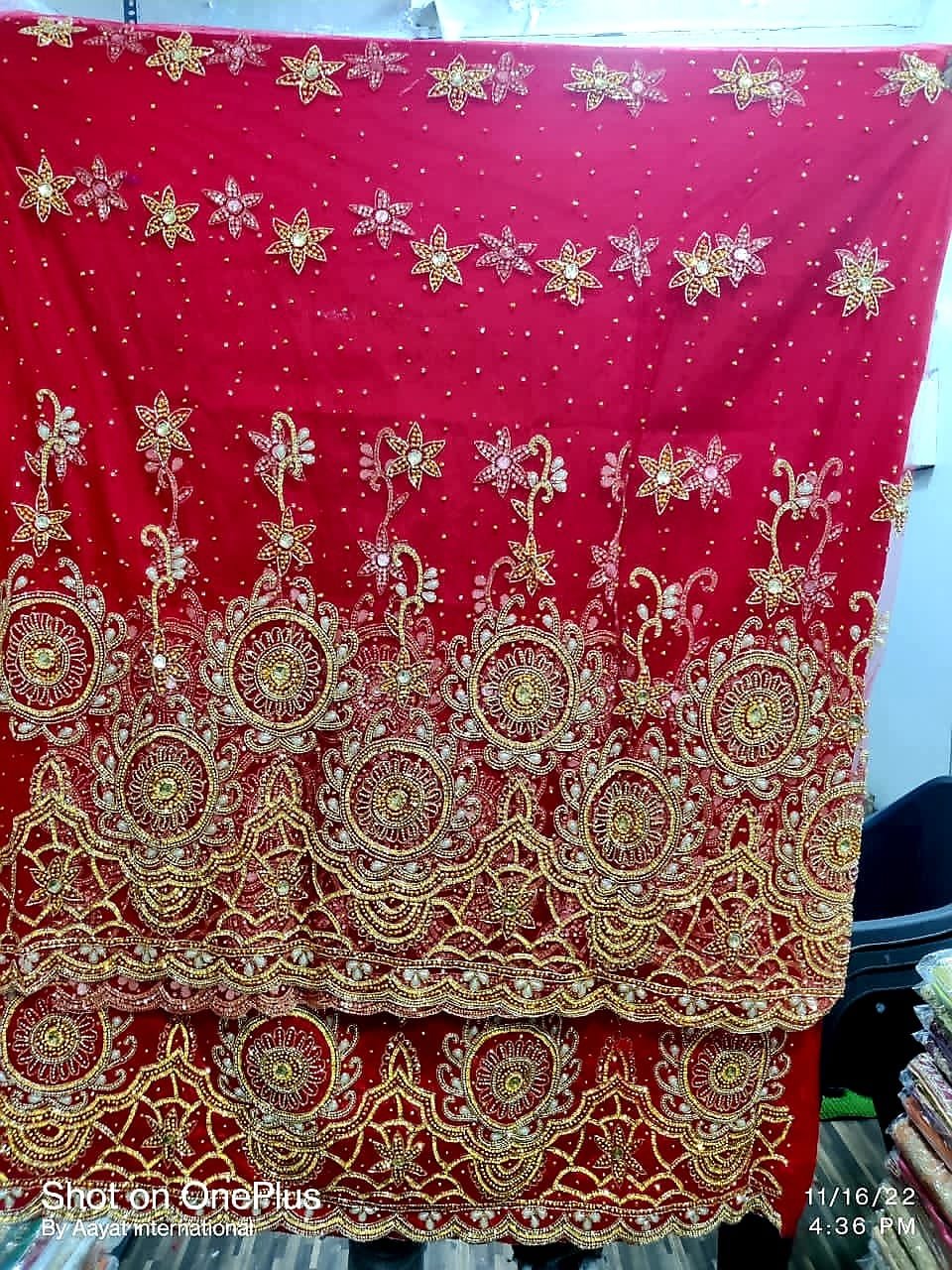 New arrival top quality heavy beaded work indian george fabric somali george wrapper for making party wear dresses for export