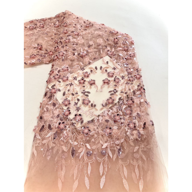 YZ Embroidery Flower Fabric New 2024 hand beaded Beaded Stone Embroidery Lace Fabric For Bridal Wedding Dress and party wear