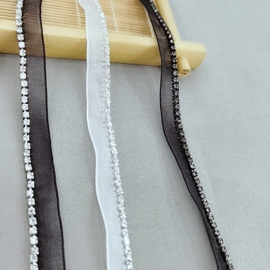 LS617 Factory direct selling snow gauze webbing with rhinestones chain lace for headdress bags DIY clothing accessories