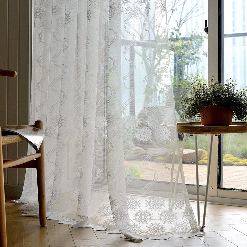 lace tulle fabric white curtains Polyester embroidery sheer voile fabric for window curtains by meter roll for living room