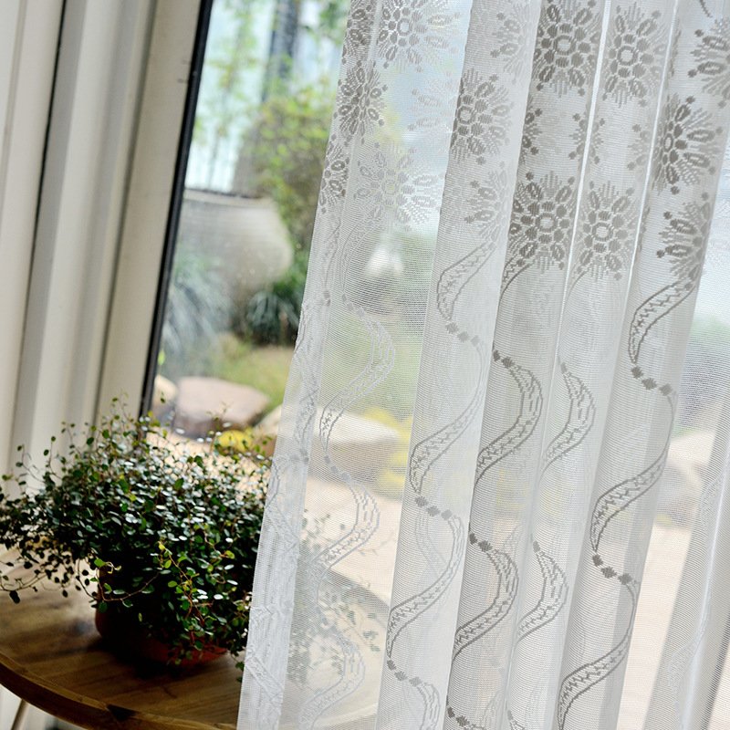 lace tulle fabric white curtains Polyester embroidery sheer voile fabric for window curtains by meter roll for living room