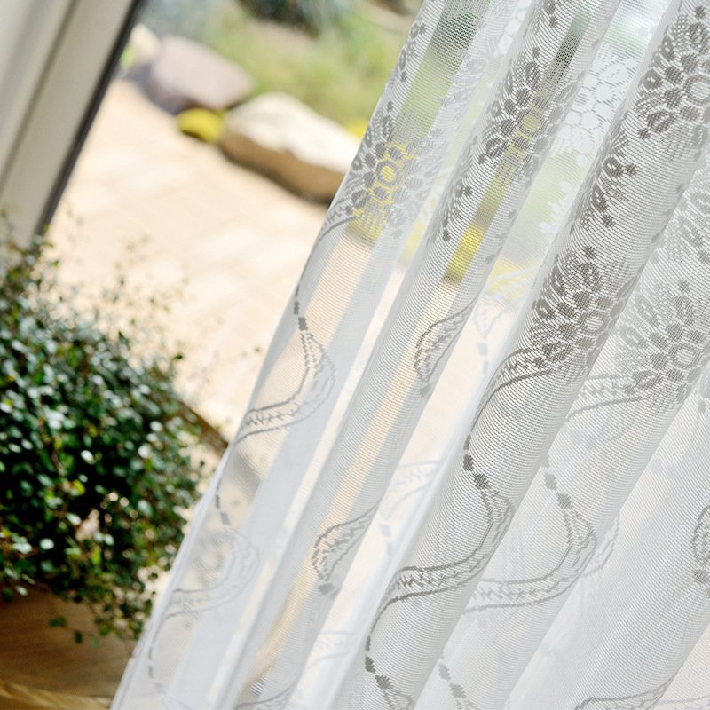 lace tulle fabric white curtains Polyester embroidery sheer voile fabric for window curtains by meter roll for living room