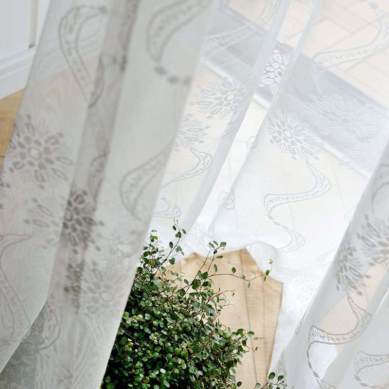 lace tulle fabric white curtains Polyester embroidery sheer voile fabric for window curtains by meter roll for living room