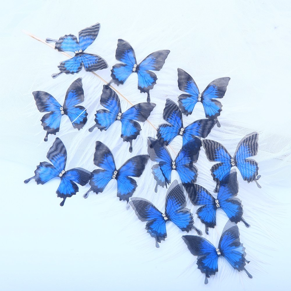 Gradient Color 3D Butterfly Appliqued 30mm Translucent Chiffon Fabric Beaded Organza Mesh for Party Decor Dolembroidered