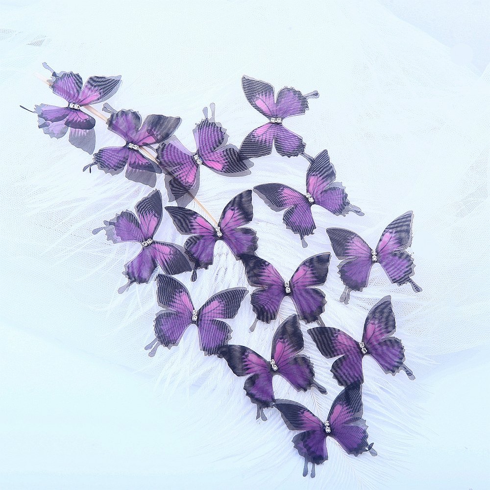 Gradient Color 3D Butterfly Appliqued 30mm Translucent Chiffon Fabric Beaded Organza Mesh for Party Decor Dolembroidered