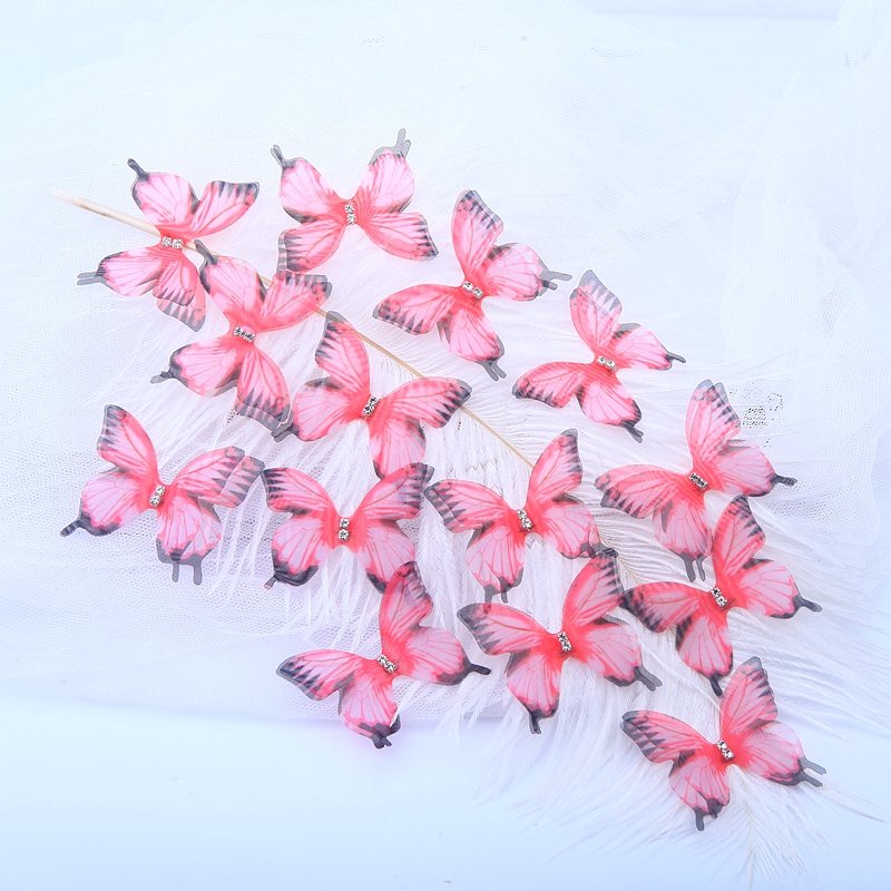 Gradient Color 3D Butterfly Appliqued 30mm Translucent Chiffon Fabric Beaded Organza Mesh for Party Decor Dolembroidered