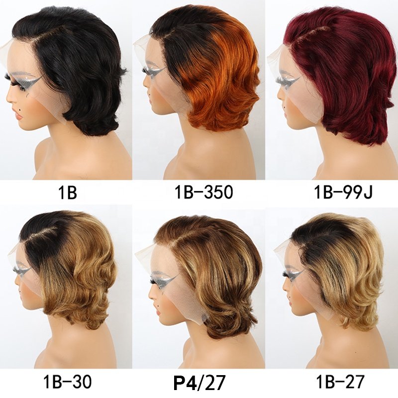 Buk Sale Peruvian Hair 100% Human Hiar 13x4 Transparent Lace Frontal Short Pixie Cut Human Hair Wigs for Black Women