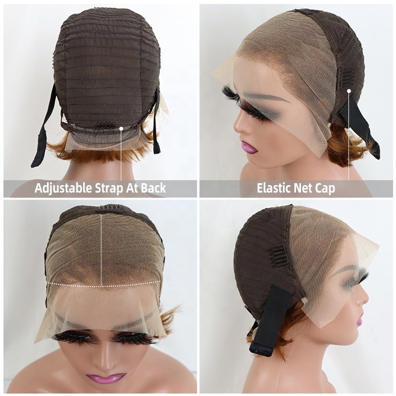 Buk Sale Peruvian Hair 100% Human Hiar 13x4 Transparent Lace Frontal Short Pixie Cut Human Hair Wigs for Black Women