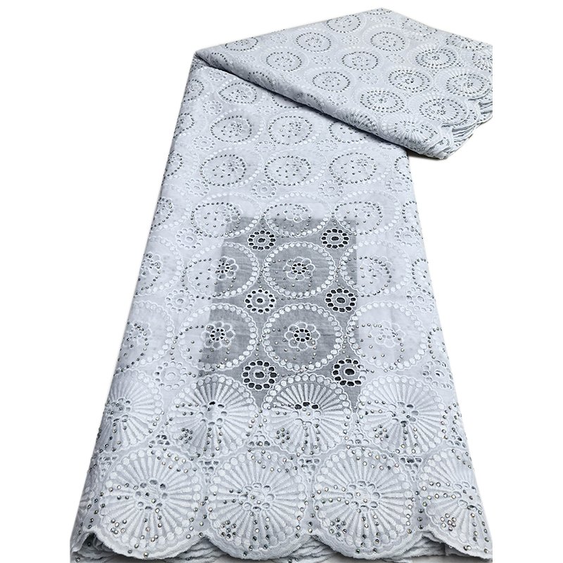 NI.AI Ripple Pattern Chemical Perforated Lace Fabric Pure White Dry Lace Fabric With Rhinestone