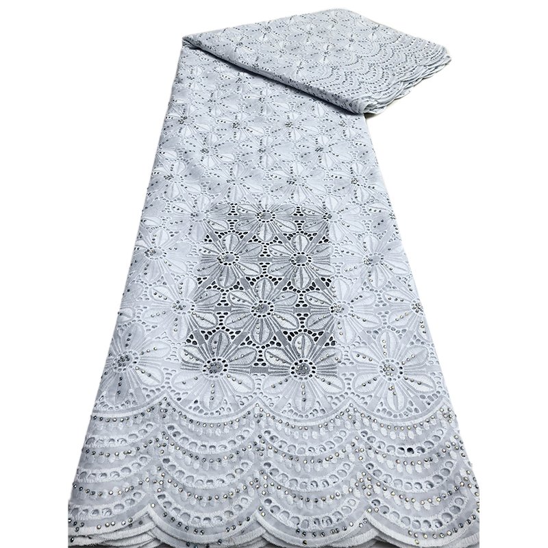 NI.AI Ripple Pattern Chemical Perforated Lace Fabric Pure White Dry Lace Fabric With Rhinestone
