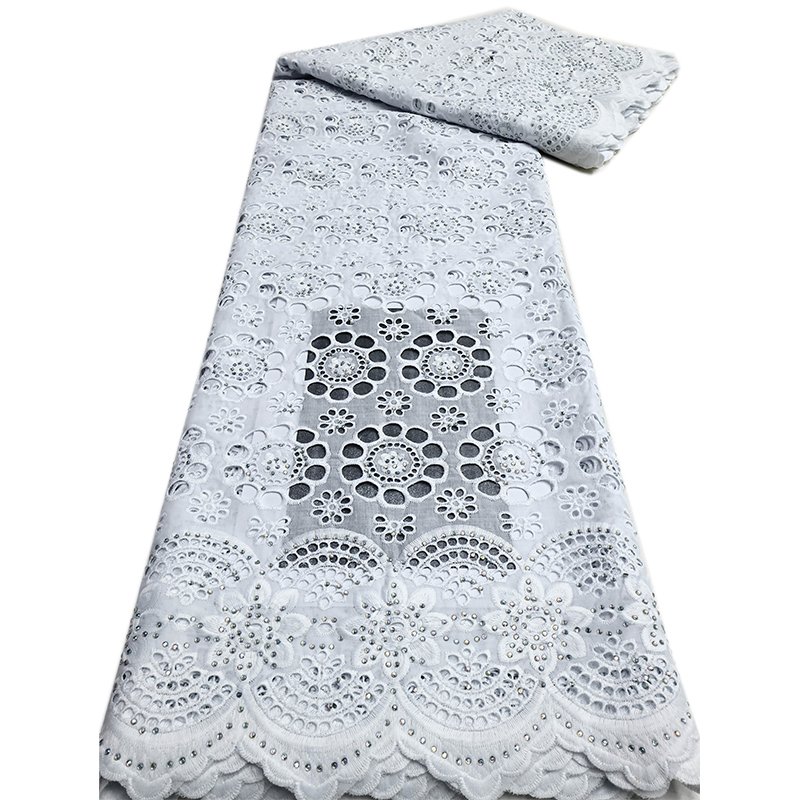 NI.AI Ripple Pattern Chemical Perforated Lace Fabric Pure White Dry Lace Fabric With Rhinestone