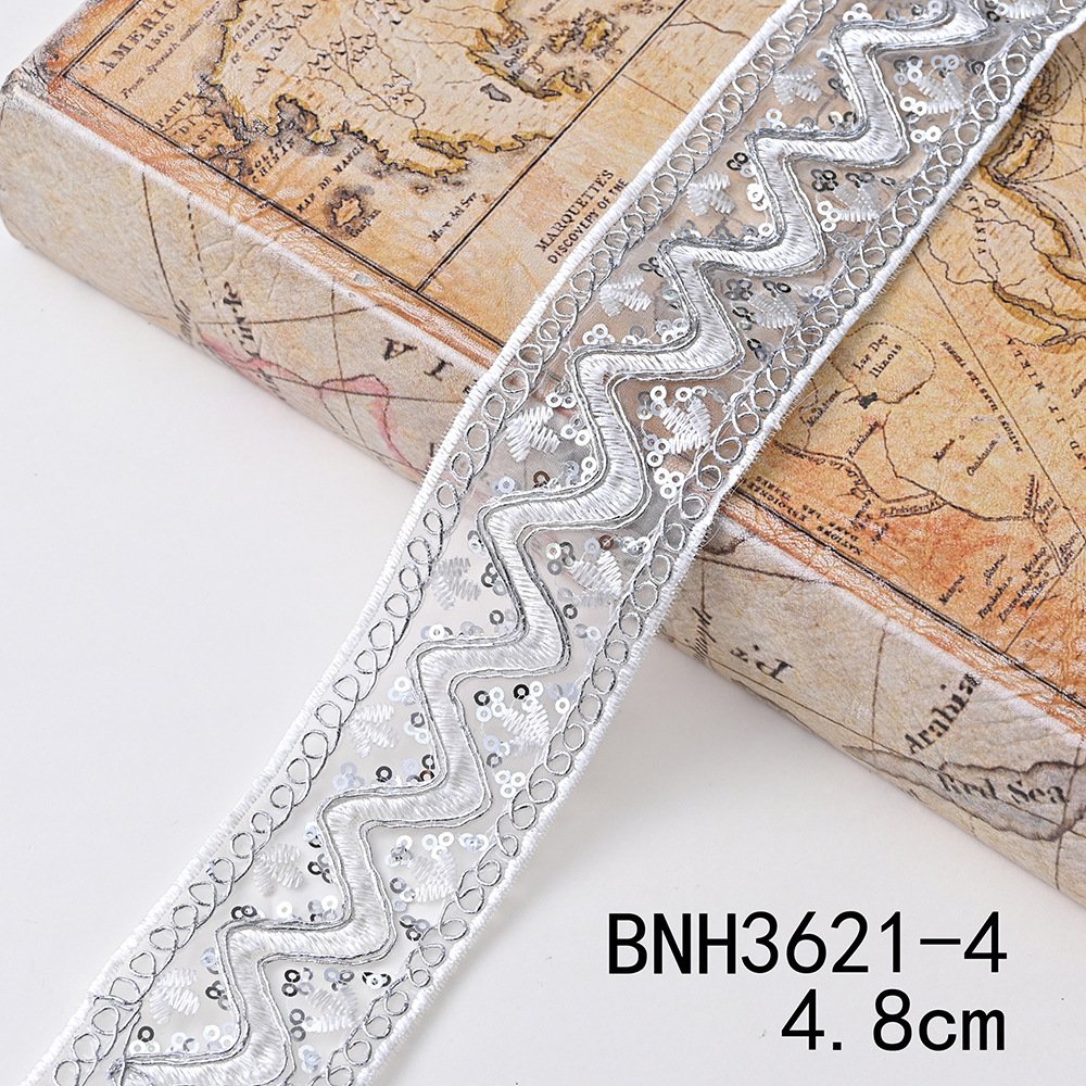 Width Golden Sequins Guipure Lace Ribbon Handmade Embroidered Curtain Lace Trim Bar Code For Clothing Decoration