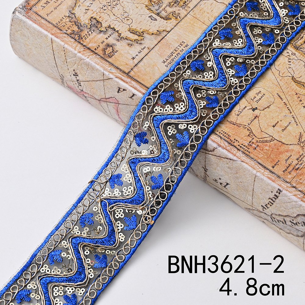 Width Golden Sequins Guipure Lace Ribbon Handmade Embroidered Curtain Lace Trim Bar Code For Clothing Decoration