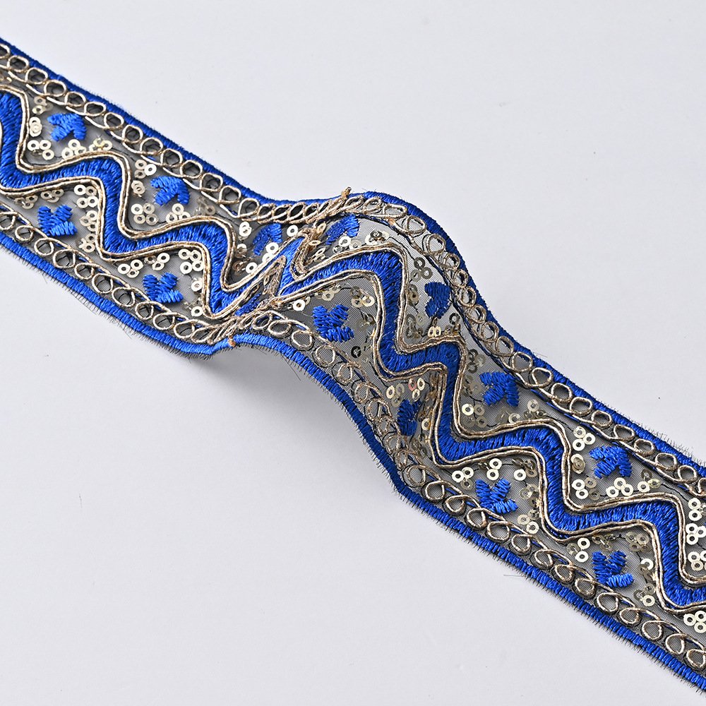 Width Golden Sequins Guipure Lace Ribbon Handmade Embroidered Curtain Lace Trim Bar Code For Clothing Decoration