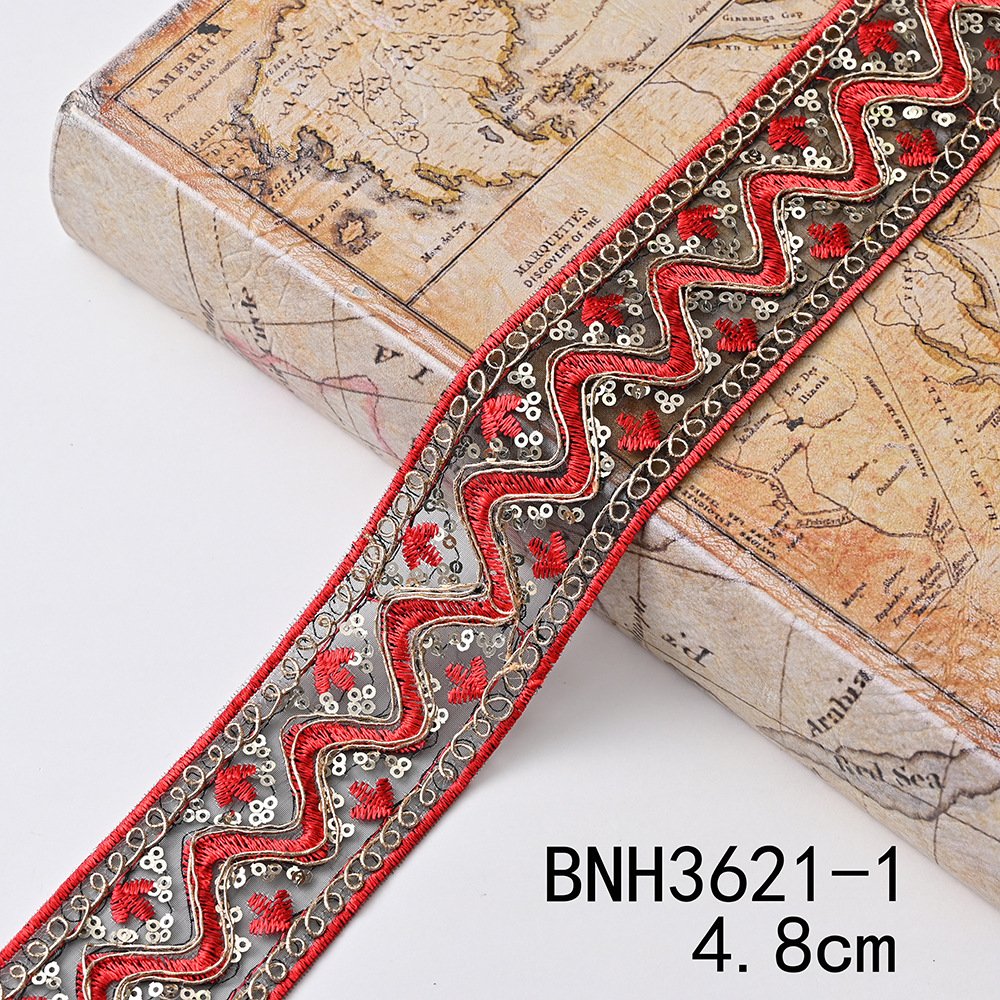 Width Golden Sequins Guipure Lace Ribbon Handmade Embroidered Curtain Lace Trim Bar Code For Clothing Decoration
