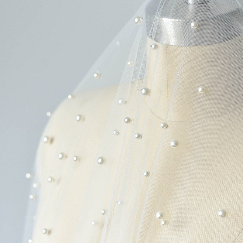High Quality Handmade Pearl Beaded Lace Fabric Lightweight Mesh Tulle With Beads