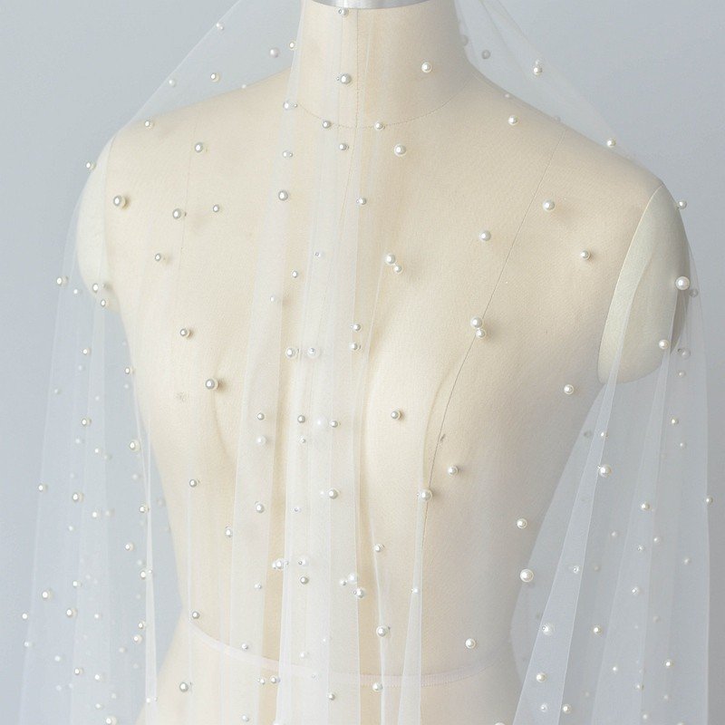 High Quality Handmade Pearl Beaded Lace Fabric Lightweight Mesh Tulle With Beads