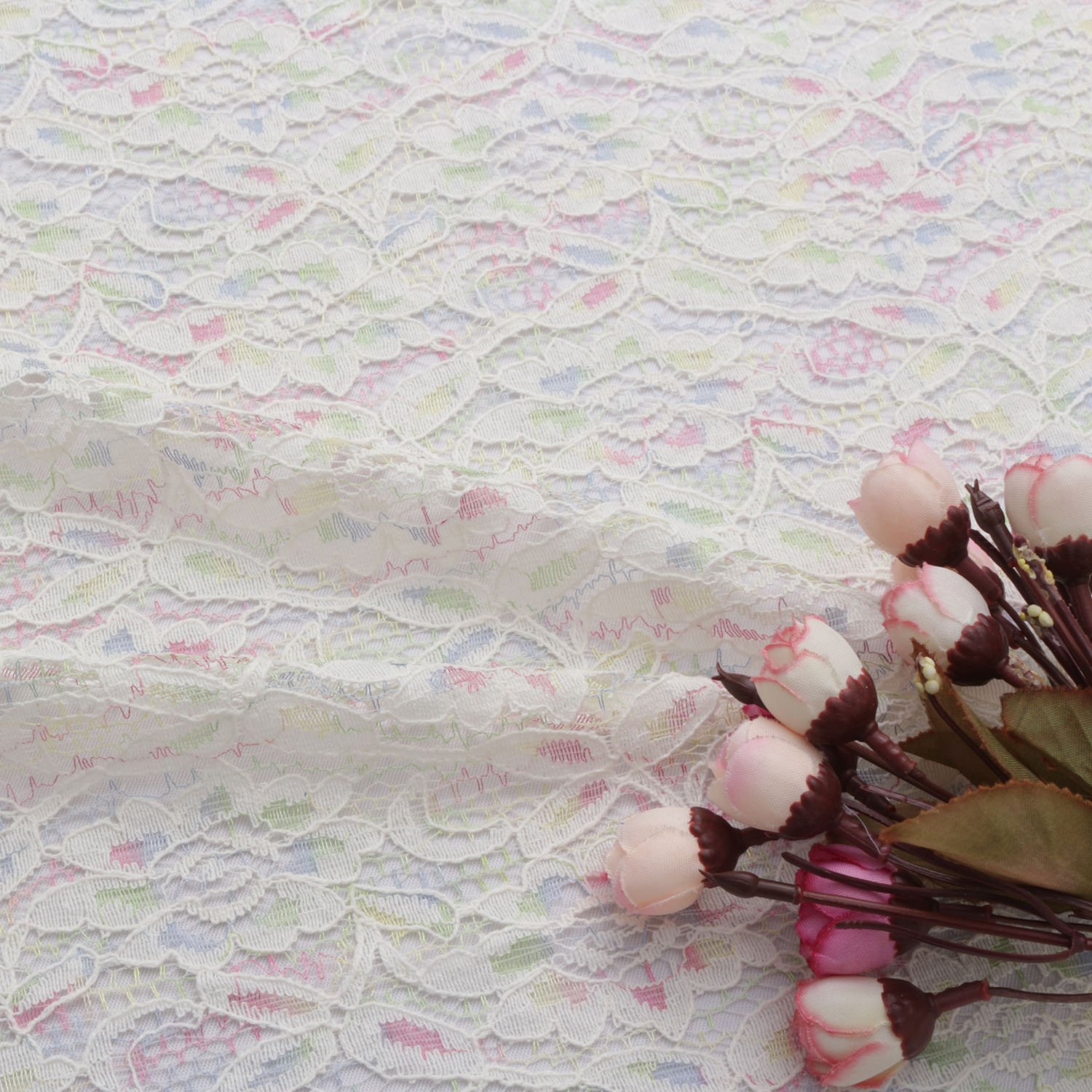Manufacturer Wholesale Multi-Color Flower Lace Embroidery Fabric For Haute Couture