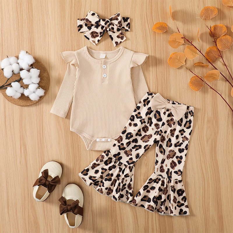 Organic cotton baby ruffled onesie set customize Ribbed clothes set baby girls infant outfit rib knit kids ribbed lounge set