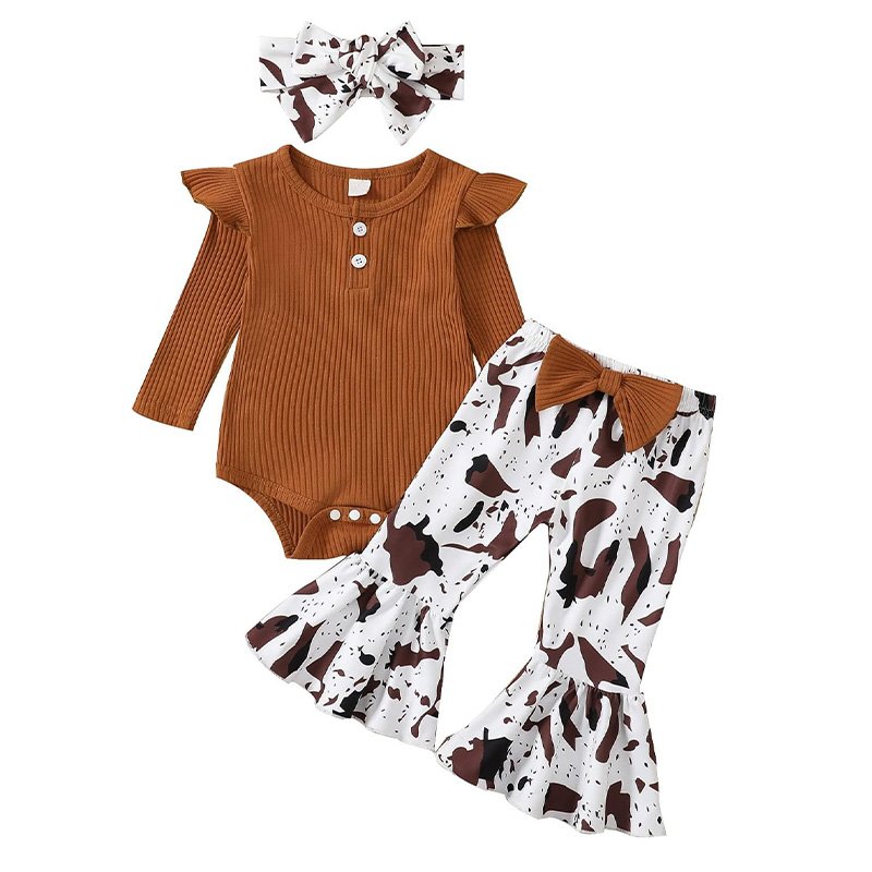 Organic cotton baby ruffled onesie set customize Ribbed clothes set baby girls infant outfit rib knit kids ribbed lounge set