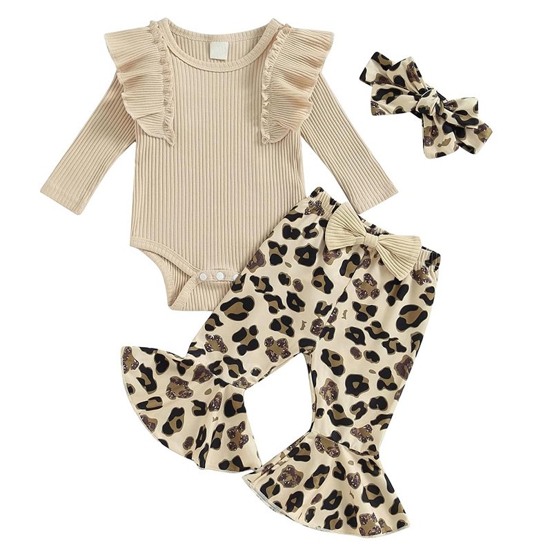 Organic cotton baby ruffled onesie set customize Ribbed clothes set baby girls infant outfit rib knit kids ribbed lounge set