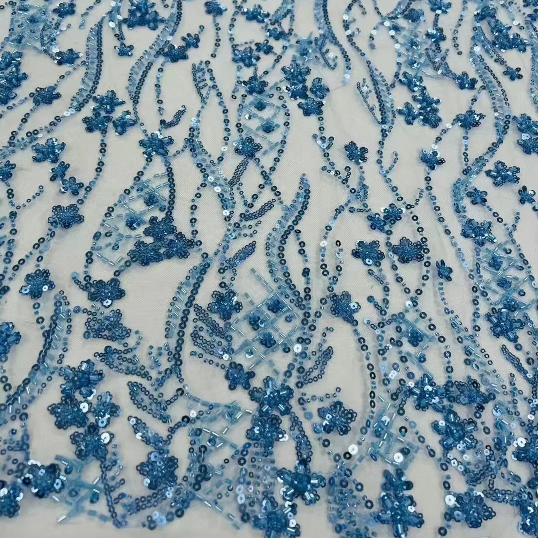 Best Selling Handmade 3D Flower Beaded Lace Applique Elegant Embroidery Fabric for Wedding Dresses Bags for Bridal Fashion Use