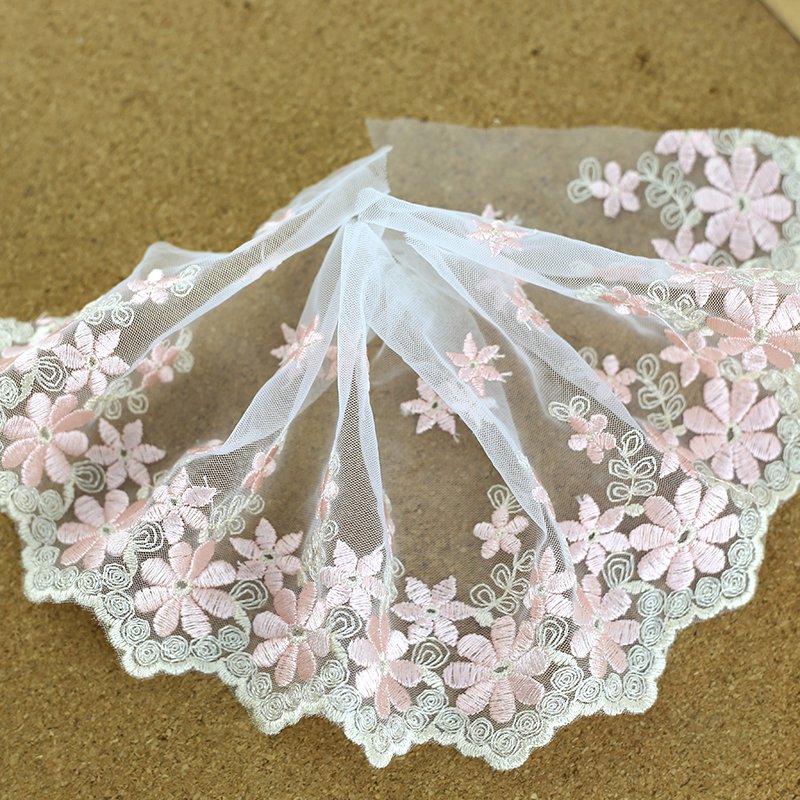 Colorful Flower Embroidery Lace Trimming Soft Mesh Tulle Lace Trim for girls clothing ladies dress lingerie underwear