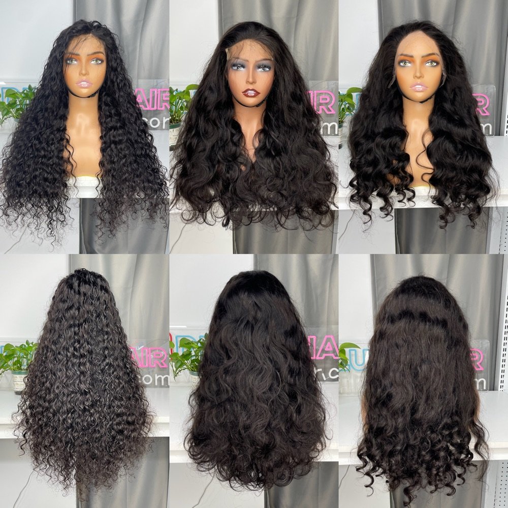 DiLuxe hair Hot Selling Virgin Human Hair HD Lace 13X4 FRONTAL Italian Wave Machine wigs FREE CUTICLE NO CHEMICAL WIG VENDOR