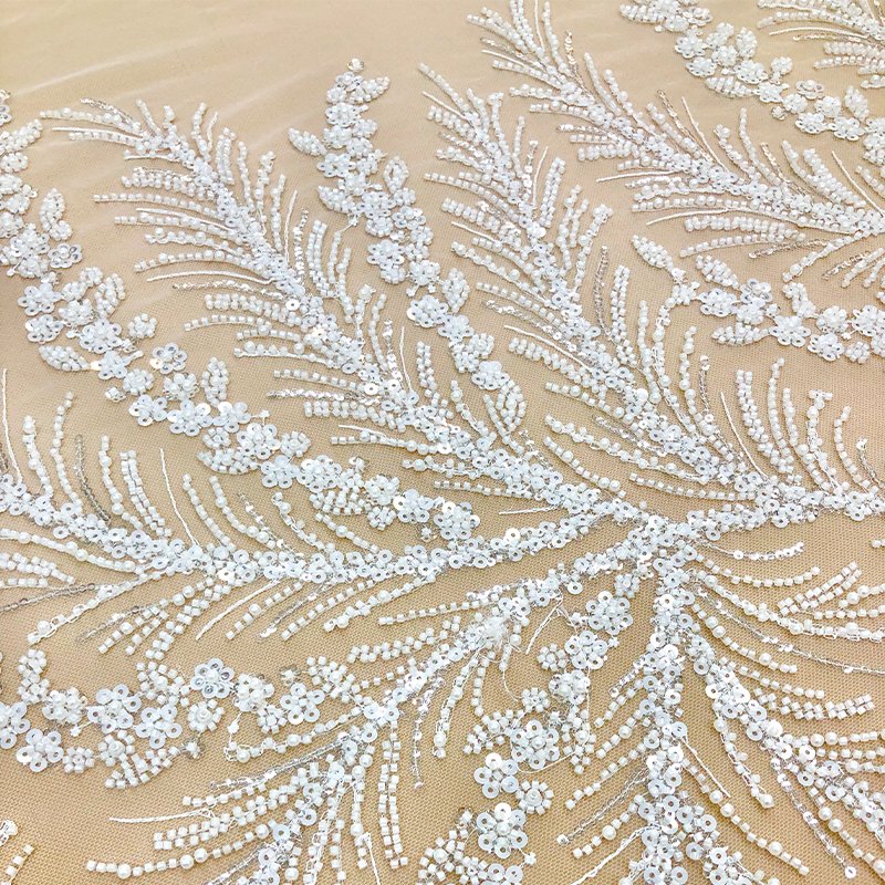Width 130cm Polyester White Solid Color Printed Floral Embroidery Fabric Hollow Chiffon Cheongsam Wedding Dress Fabric for Women