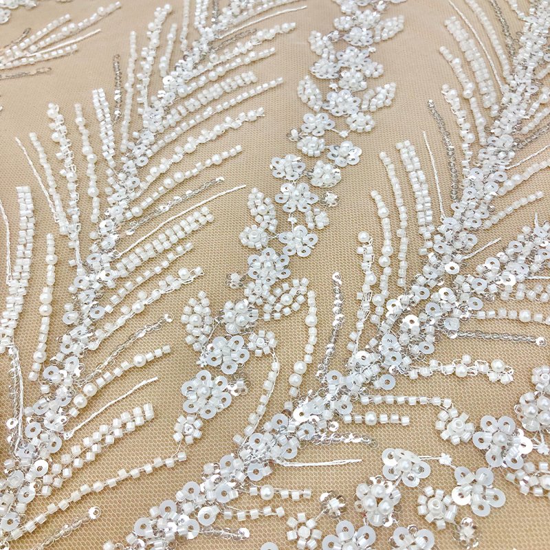 Width 130cm Polyester White Solid Color Printed Floral Embroidery Fabric Hollow Chiffon Cheongsam Wedding Dress Fabric for Women