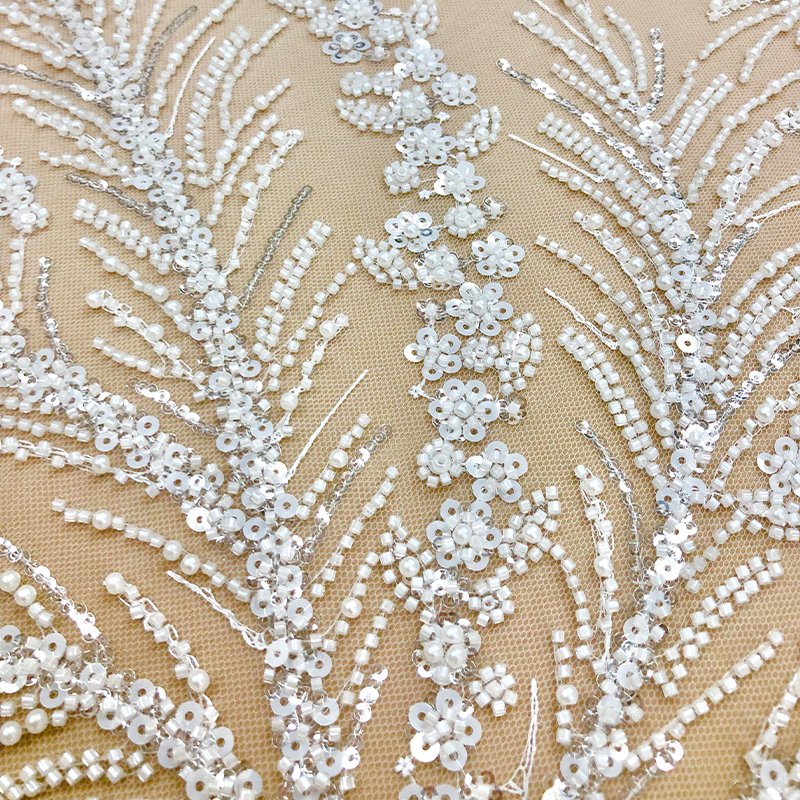 Width 130cm Polyester White Solid Color Printed Floral Embroidery Fabric Hollow Chiffon Cheongsam Wedding Dress Fabric for Women