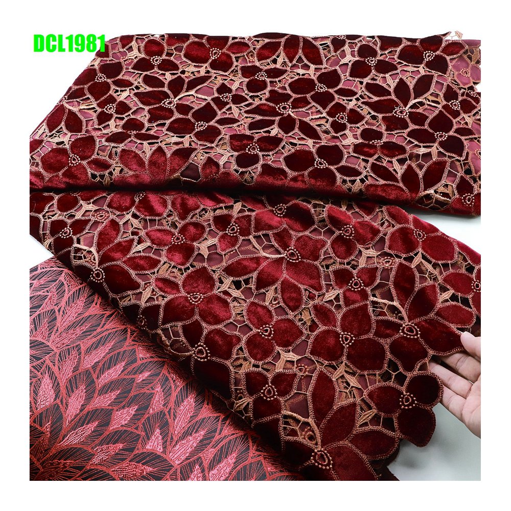 New Fashion African cord guipure lace embroidery fabric wedding dress Nigerian women clothings wine lace fabric