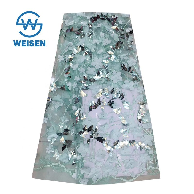Sequin Popular 3D Flower Applique Floral Net Mesh 2019 Wedding Embroidery Lace Fabric