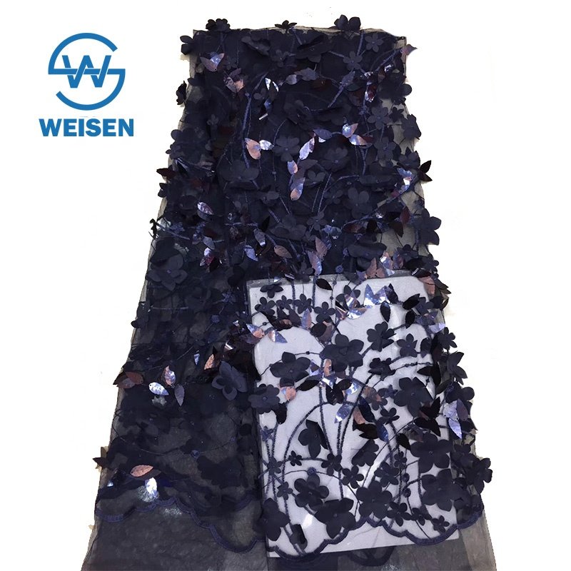 Sequin Popular 3D Flower Applique Floral Net Mesh 2019 Wedding Embroidery Lace Fabric