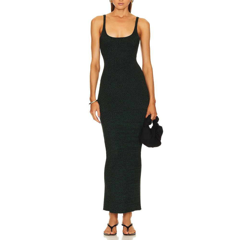 High End Quality Solid Spacedye Dresses Women Sexy Bodycon Ladies Cami Long Rib Knit Dress Maxi Ribbed Knit Dress
