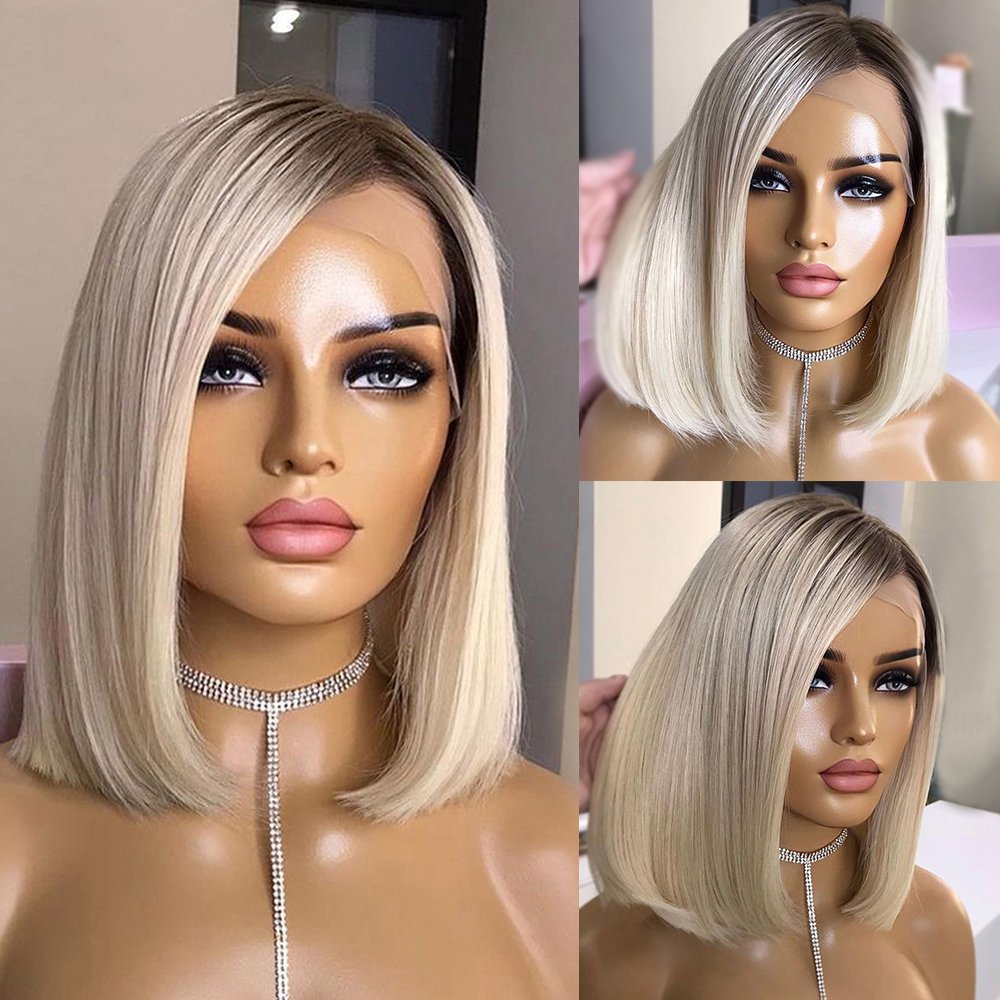 Ombre Blonde Wigs 13x4 Lace Front Closure Wigs Human Hair Pre Plucked Brazilian Raw Virgin Hair Glueless Lace Short Bob Wigs