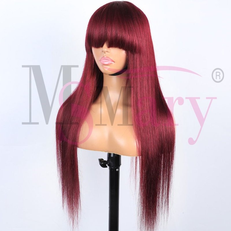Glueless Lace 100% Virgin Human Hair Wig 200% Density Lace Frontal Wigs With Bangs Human Hair Straight Lace Front Wig