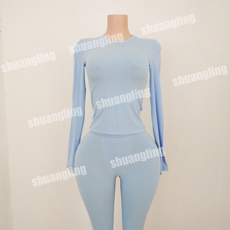 Women Set Custom Logo Women Lounge Wear Cotton Rib Knit Top And Legging Outfits Bodycon Ribbed 2Two Piece Set Women