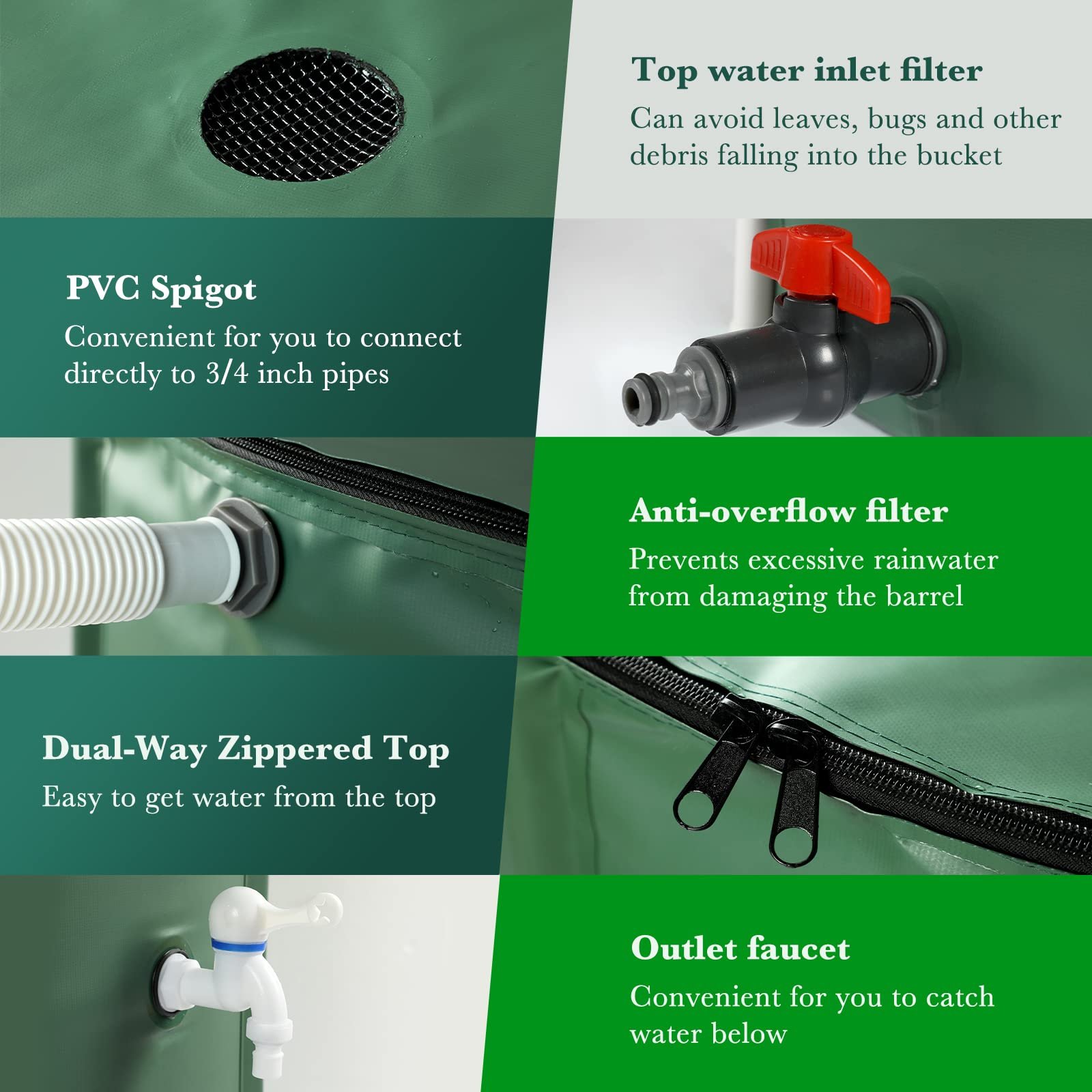 Portable 66 & 100 Gallon PVC Rain Water Barrel Collapsible Garden Irrigation System with Rain Harvesting Feature